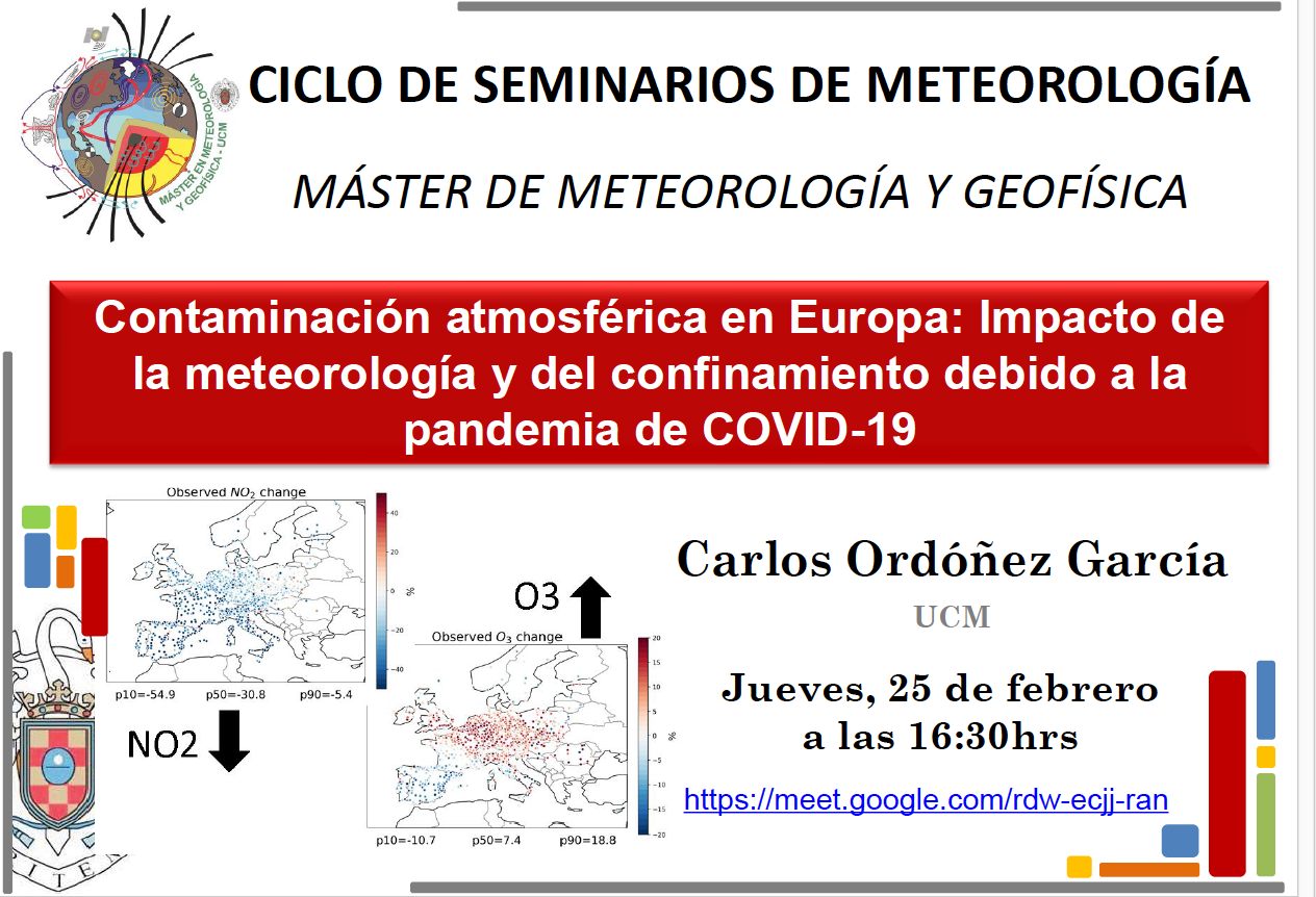 Seminario del Dr. Carlos Ordoñez:Contaminación atmosférica en Europa: Impacto de la meteorología y del confinamiento debido a la pandemia de COVID 19